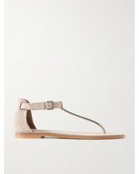 Brunello Cucinelli - Bead-Embellished Suede Sandals - Lyst