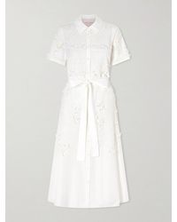 Carolina Herrera - Belted Embroidered Cotton-Blend Poplin Midi Shirt Dress - Lyst