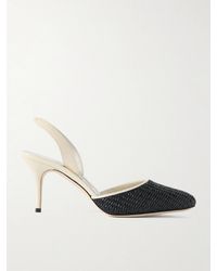 Manolo Blahnik - Casam 70 Leather And Raffia Slingback Pumps - Lyst
