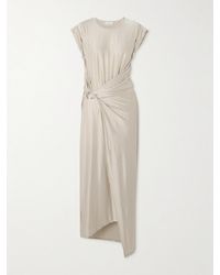 Rabanne - Embellished Asymmetric Draped Satin-Jersey Midi Dress - Lyst