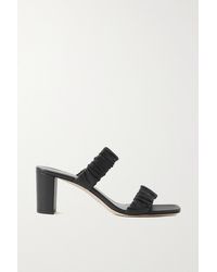 STAUD Frankie Ruched Leather Mules - Black