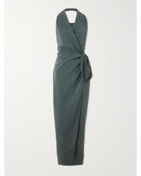 Cortana - Mona Linen And Silk-Blend Halterneck Maxi Wrap Dress - Lyst