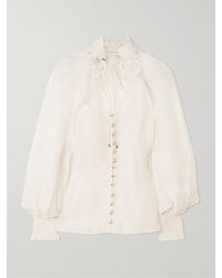 Zimmermann - Rebellion Lace-Trimmed Gathered Linen And Silk-Blend Gauze Blouse - Lyst