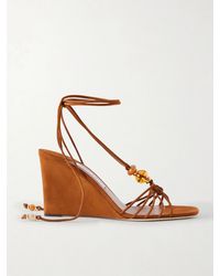 Jimmy Choo - Lova 85 Embellished Suede Wedge Sandals - Lyst