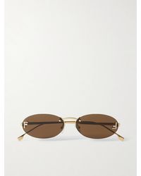 Fendi - Rahmenlose, Goldfarbene Sonnenbrille Mit Ovalen Gläsern Und Kristallen - Lyst