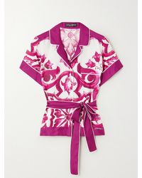 Dolce & Gabbana - Maiolica Belted Piped Printed Silk-Twill Shirt - Lyst