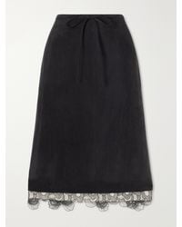 Studio Nicholson - Alder Lace-Trimmed Lyocell-Twill Midi Skirt - Lyst
