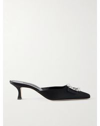 Manolo Blahnik - Mayjou 50 Mules Aus Satin Mit Kristallen - Lyst