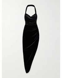 Norma Kamali - Cayla Asymmetric Ruched Velvet Halterneck Gown - Lyst