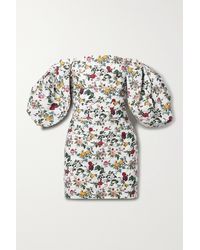 Oscar de la Renta Schulterfreies Minikleid Aus Einer Baumwollmischung Mit Blumenprint Und Raffungen - Weiß