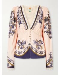 FARM Rio - Liz Floral-Print Lace-Trimmed Crepe De Chine Blouse - Lyst