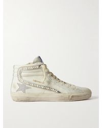 Golden Goose - Slide Embellished Distressed Glittered Leather And Suede High-Top Sneakers - Lyst