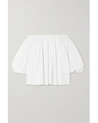 Suzie Kondi Rhea Off-the-shoulder Striped Metallic Cotton-gauze Top - White