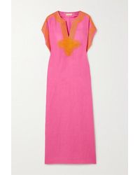 Tory Burch Kaftan Aus Leinengaze Mit Applikationen - Pink