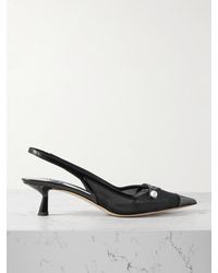 Jimmy Choo - Amita 45 Faux Pearl-Embellished Leather-Trimmed Mesh Slingback Pumps - Lyst