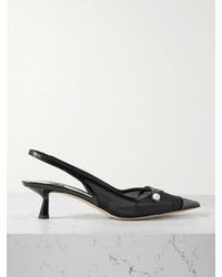 Jimmy Choo - Amita 45 Faux Pearl-Embellished Leather-Trimmed Mesh Slingback Pumps - Lyst