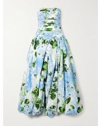 Aje. - Behold Strapless Ruched Floral-Print Cotton-Poplin Gown - Lyst
