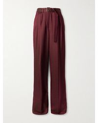 Dries Van Noten - Belted Pleated Satin-Jacquard Wide-Leg Pants - Lyst