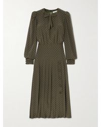 Alessandra Rich - Bow-Detailed Polka-Dot Silk Crepe De Chine Midi Dress - Lyst