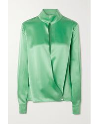 Victoria Beckham Silk-satin Wrap Top - Green