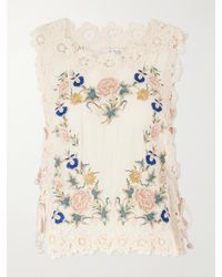 Sea - Adonna Floral-Embroidered Crochet-Trimmed Cotton Tank - Lyst
