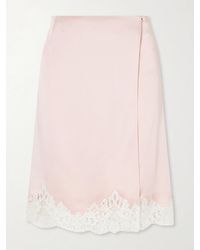 Stella McCartney - Lace-Trimmed Satin Midi Skirt - Lyst
