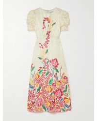 Saloni - Bianca Printed Silk-Jacquard Midi Dress - Lyst