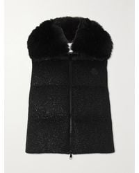Moncler - Carrelet Faux Fur-Trimmed Quilted Metallic Wool-Blend Tweed Down Vest - Lyst