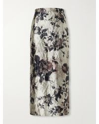 Erdem - Floral-Print Crinkle Satin Midi Skirt - Lyst
