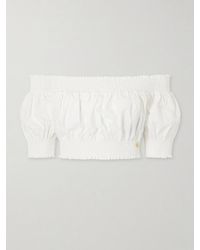 Balmain - Embellished Cropped Off-The-Shoulder Cotton-Poplin Top - Lyst
