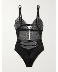 Coco De Mer - Athena Cutout Embroidered Tulle And Satin Bodysuit - Lyst