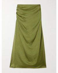 Theory - Ruched Satin Midi Skirt - Lyst