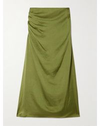Theory - Ruched Satin Midi Skirt - Lyst