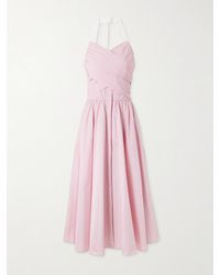 Patou - Robe Midi Dos Nu En Popeline De Coton À Rayures Et À Fronces - Lyst
