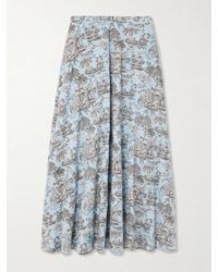 STAUD - Axel Printed Cotton-Blend Midi Skirt - Lyst