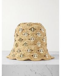 Rabanne - Embellished Scalloped Crocheted Raffia Bucket Hat - Lyst