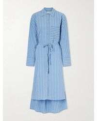 La Ligne - Tangier Striped Tie-Detailed Tencel Lyocell Seersucker Midi Dress - Lyst