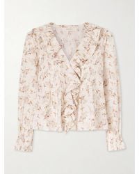 Doen - Hardy Floral-Print Shirred Silk Shirt - Lyst