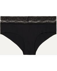 Six Rosa Leavers Lace-trimmed Stretch-jersey Briefs - Black