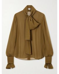 Saint Laurent - Crepe Mesh Silk Blouse - Lyst