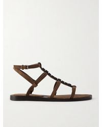 Brunello Cucinelli - Bead-Embellished Suede Slingback Sandals - Lyst
