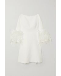 Huishan Zhang Reign Feather-trimmed Crepe Mini Dress - White