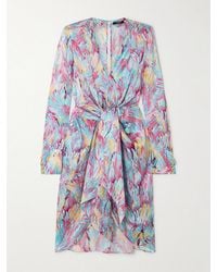 Balmain - Embellished Draped Printed Silk-Satin Mini Dress - Lyst