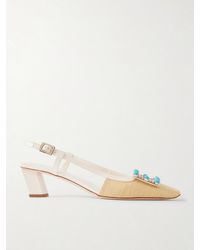 Roger Vivier - Belle Vivier 45 Leather-Trimmed Embellished Slingback Pumps - Lyst
