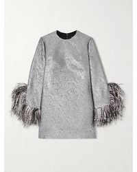 Dolce & Gabbana - Feather-Trimmed Metallic Jacquard Mini Dress - Lyst