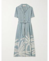 Emporio Sirenuse - Claudia Palm Belted Embroidered Ramie And Linen-Blend Midi Dress - Lyst