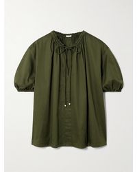 JOSEPH - Nador Tie-Detailed Gathered Cotton-Sateen Blouse - Lyst