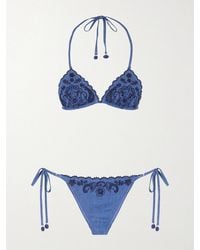 Zimmermann - Aster Scalloped Embroidered Denim Bikini - Lyst