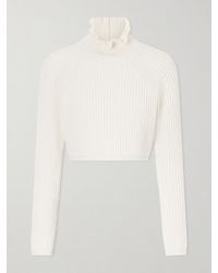 Max Mara - Campo Ruffled Ribbed-Knit Cotton Sweater - Lyst