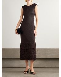 Aje. Exclusive Rushes Raffia-trimmed Knit Midi Dress in Black | Lyst